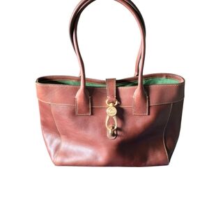 Doonwy & Boueke Classic Brown Leather Tote Bag with Green Lining